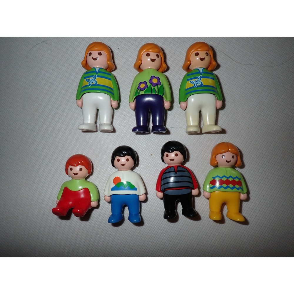 Vintage 1990 Geobra Playmobil 123 Figures Lot Of 7 Girls Boy Toddler